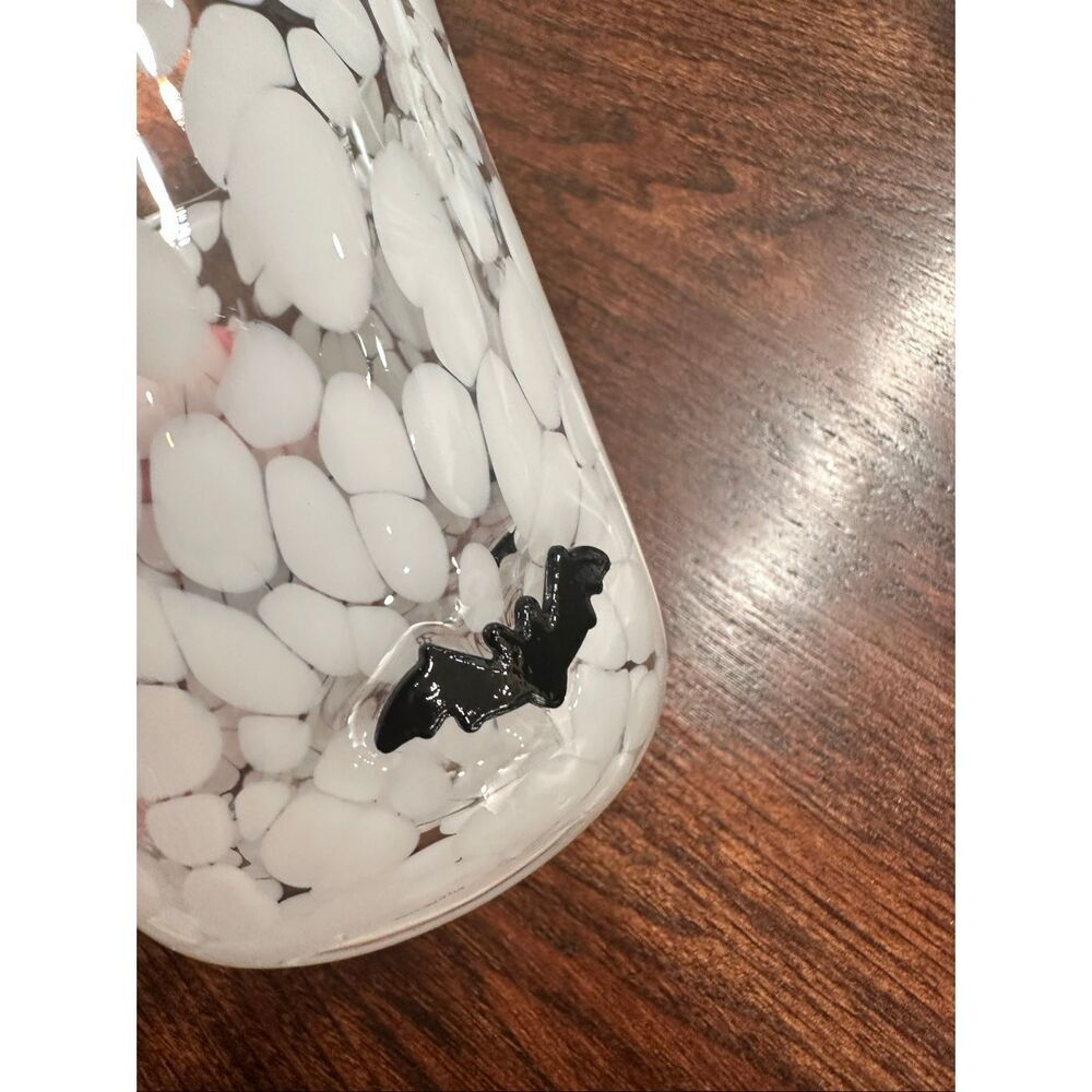 Anthropologie Black and White Speckled Glass Spooky Bat Cup New - Picture 5 of 6